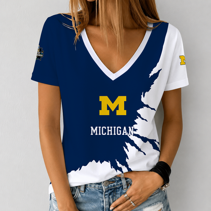[FAN FAVORITE] NEW CUSTOMIZED NCAA CWS01 MIW MICHIGAN WOLVERINES V-NECK FEMALE SHIRT