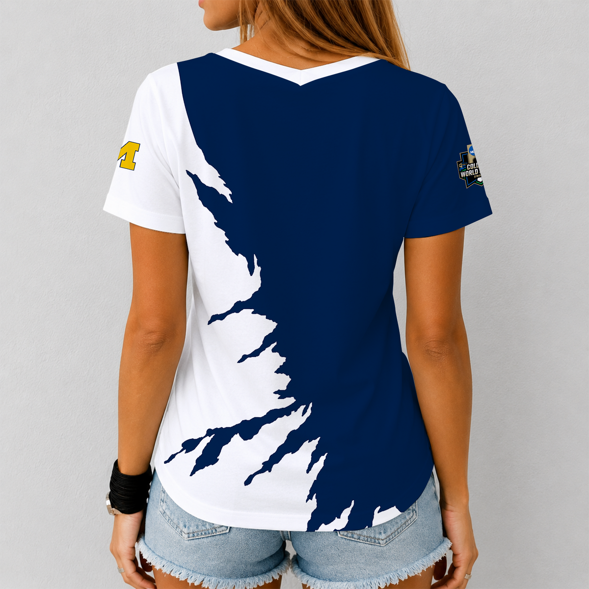 [FAN FAVORITE] NEW CUSTOMIZED NCAA CWS01 MIW MICHIGAN WOLVERINES V-NECK FEMALE SHIRT