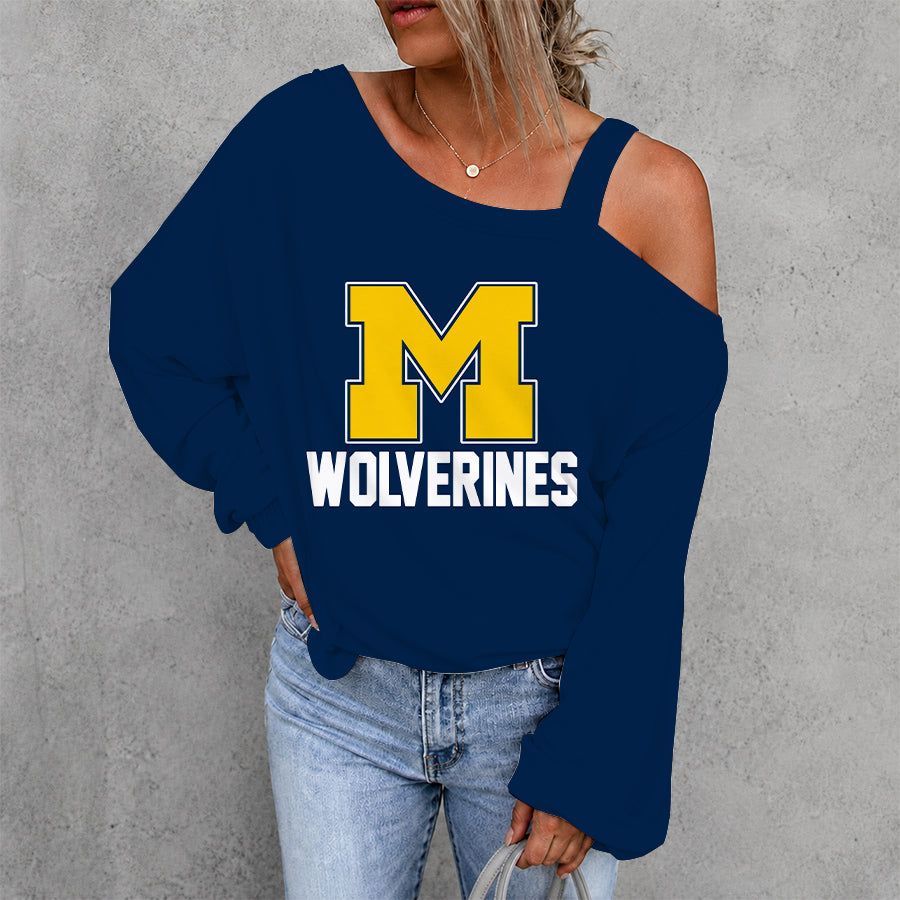 [FAN FAVORITE] NEW CUSTOMIZED NCAA CWS01 MIW MICHIGAN WOLVERINES WOMEN'S OFF-SHOULDER LONG SLEEVE SHIRT