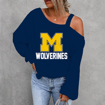[FAN FAVORITE] NEW CUSTOMIZED NCAA CWS01 MIW MICHIGAN WOLVERINES WOMEN'S OFF-SHOULDER LONG SLEEVE SHIRT