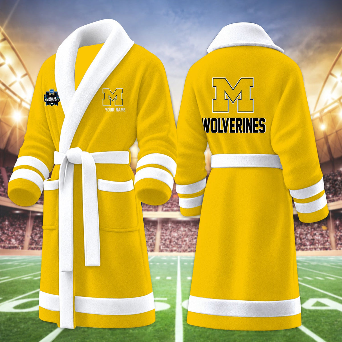 [FAN FAVORITE] NEW CUSTOMIZED NCAA CWS01 MIW MICHIGAN WOLVERINES MULTICOLOR FLEECE BATHROBE