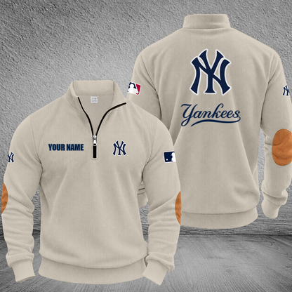 [FLASH SALE] NEW CUSTOMIZED MLB01 NYY NEW YORK YANKEES MULTICOLOR STRIPED QUATER ZIP SWEATSHIRT