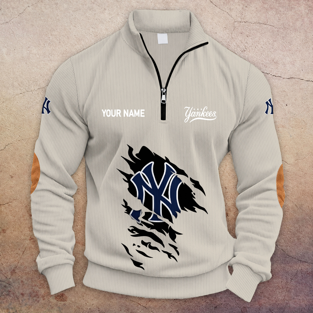 [FLASH SALE] NEW CUSTOMIZED MLB01 NYY NEW YORK YANKEES MULTICOLOR STRIPED QUATER ZIP SWEATSHIRT