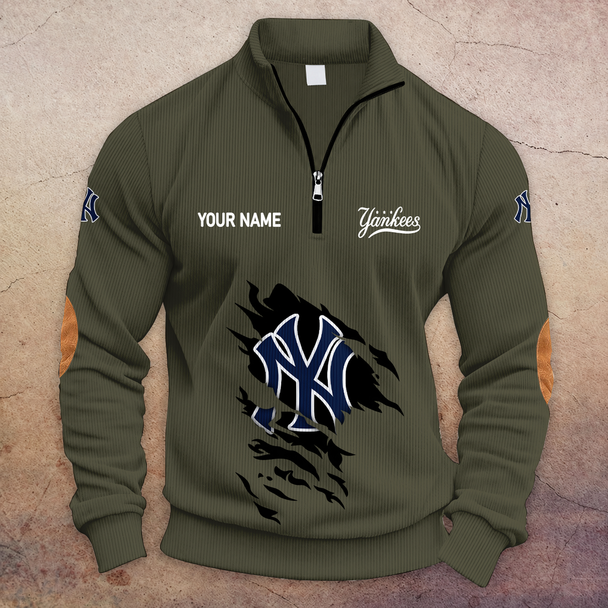 [FLASH SALE] NEW CUSTOMIZED MLB01 NYY NEW YORK YANKEES MULTICOLOR STRIPED QUATER ZIP SWEATSHIRT
