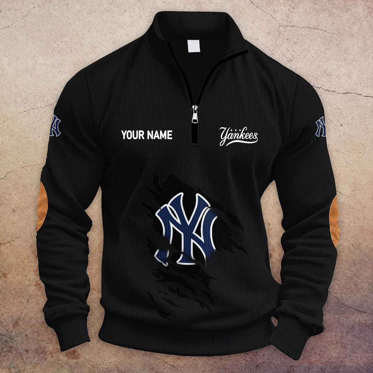 [FLASH SALE] NEW CUSTOMIZED MLB01 NYY NEW YORK YANKEES MULTICOLOR STRIPED QUATER ZIP SWEATSHIRT