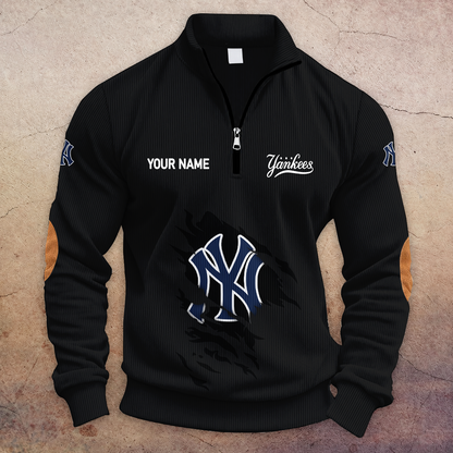 [FLASH SALE] NEW CUSTOMIZED MLB01 NYY NEW YORK YANKEES MULTICOLOR STRIPED QUATER ZIP SWEATSHIRT