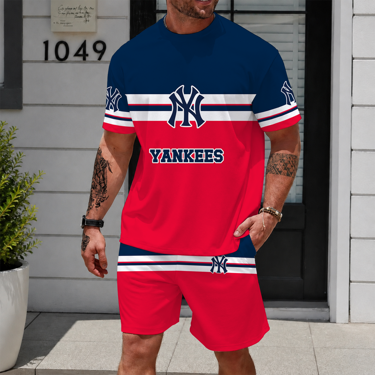 [FLASH SALE] NEW CUSTOMIZED MLB01 NYY NEW YORK YANKEES UNISEX T-SHIRT & SHORTS SET