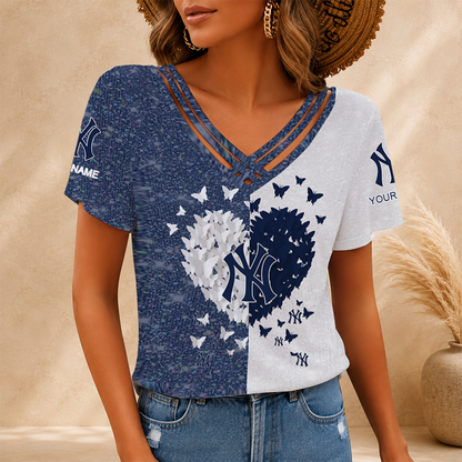[FLASH SALE] NEW CUSTOMIZED MLB01 NYY NEW YORK YANKEES V-NECK SHIRT