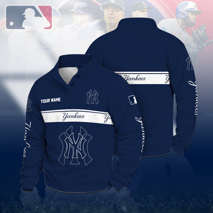 [FLASH SALE] NEW CUSTOMIZED MLB01 NYY NEW YORK YANKEES QUARTER-BUTTON SWEATSHIRT