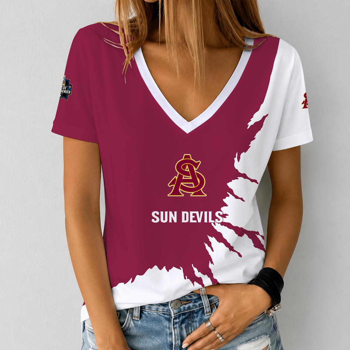 [FAN FAVORITE] NEW CUSTOMIZED NCAA CWS02 ASS ARIZONA STATE SUN DEVILS V-NECK FEMALE SHIRT