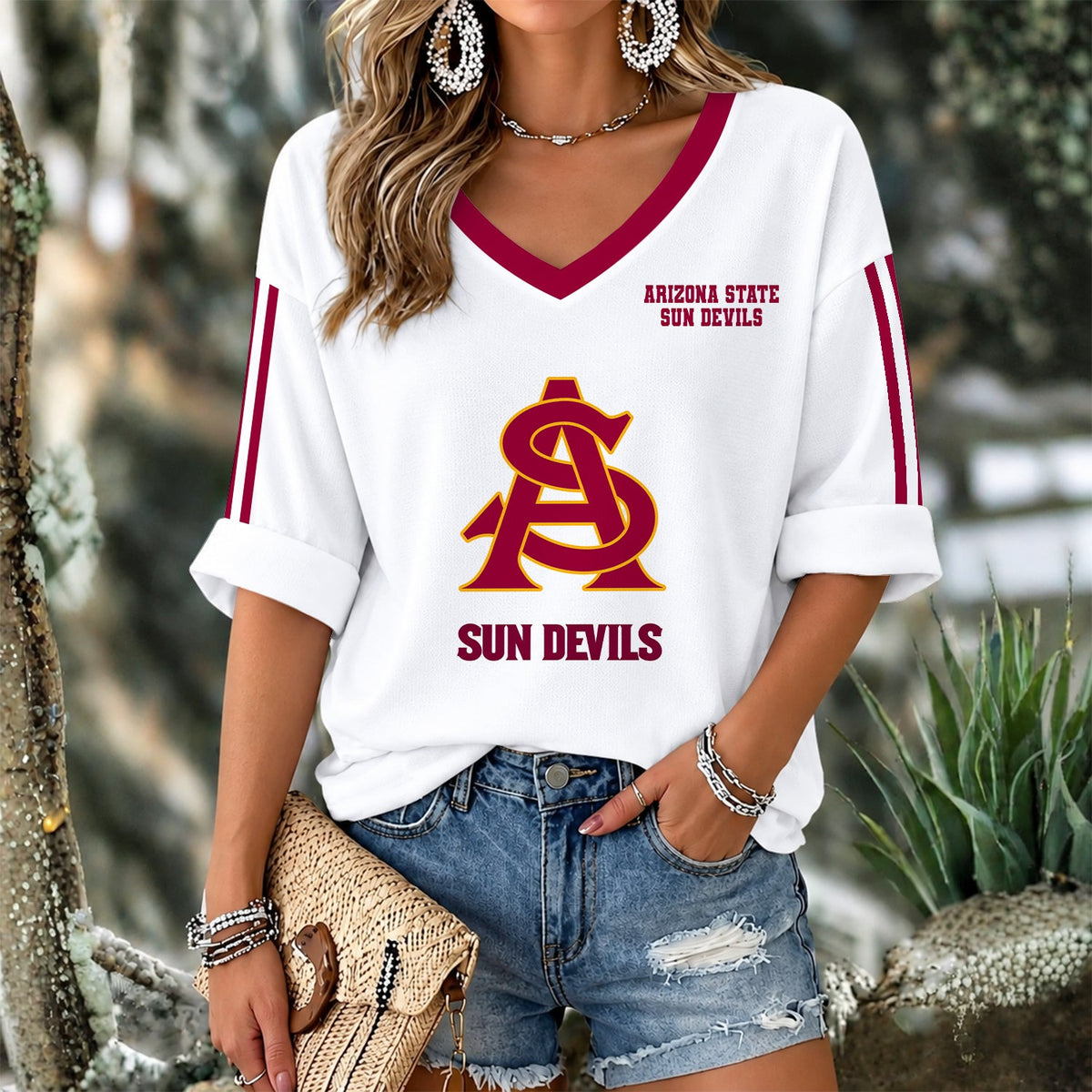 [FAN FAVORITE] NEW CUSTOMIZED NCAA CWS02 ASS ARIZONA STATE SUN DEVILS WOMEN'S V-NECK LONG SLEEVE SHIRT