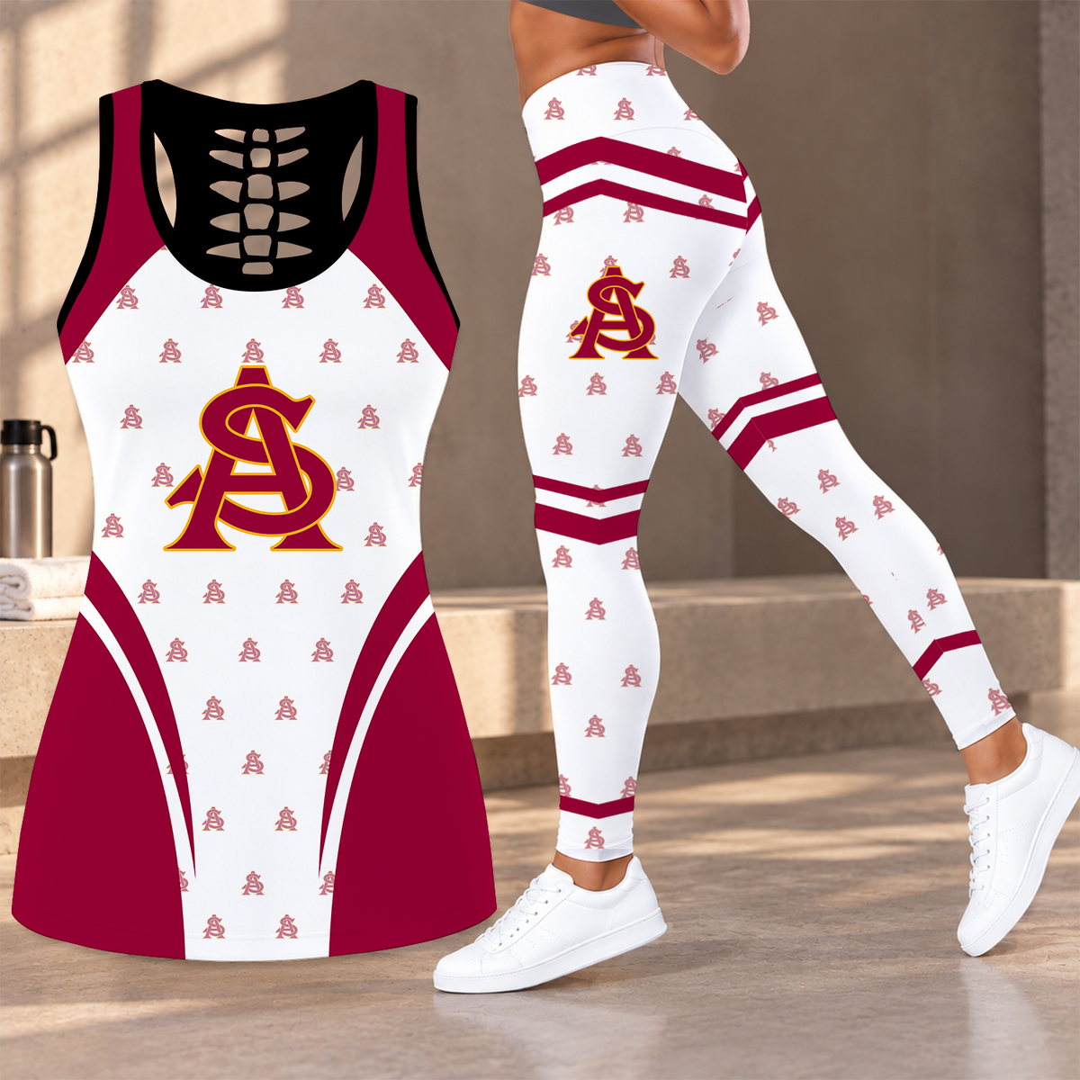 [FAN FAVORITE] NEW CUSTOMIZED NCAA CWS02 ASS ARIZONA STATE SUN DEVILS HOLLOW TANK TOP & LEGGINGS SET