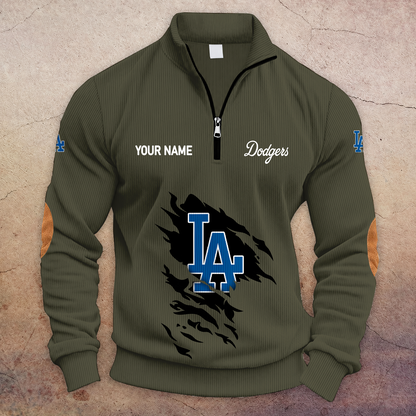 [FLASH SALE] NEW CUSTOMIZED MLB02 LAD LOS ANGELES DODGERS MULTICOLOR STRIPED QUATER ZIP SWEATSHIRT