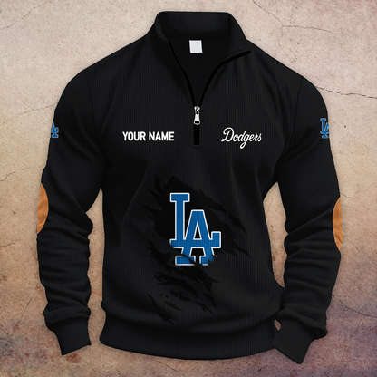 [FLASH SALE] NEW CUSTOMIZED MLB02 LAD LOS ANGELES DODGERS MULTICOLOR STRIPED QUATER ZIP SWEATSHIRT