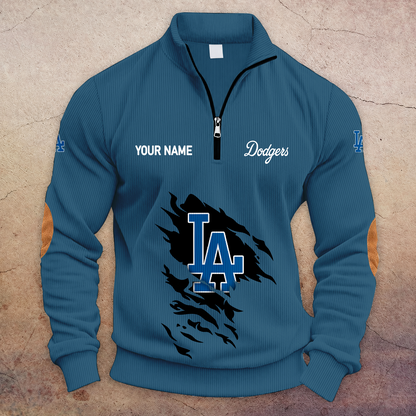 [FLASH SALE] NEW CUSTOMIZED MLB02 LAD LOS ANGELES DODGERS MULTICOLOR STRIPED QUATER ZIP SWEATSHIRT