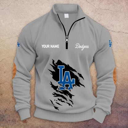 [FLASH SALE] NEW CUSTOMIZED MLB02 LAD LOS ANGELES DODGERS MULTICOLOR STRIPED QUATER ZIP SWEATSHIRT