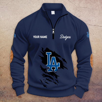 [FLASH SALE] NEW CUSTOMIZED MLB02 LAD LOS ANGELES DODGERS MULTICOLOR STRIPED QUATER ZIP SWEATSHIRT