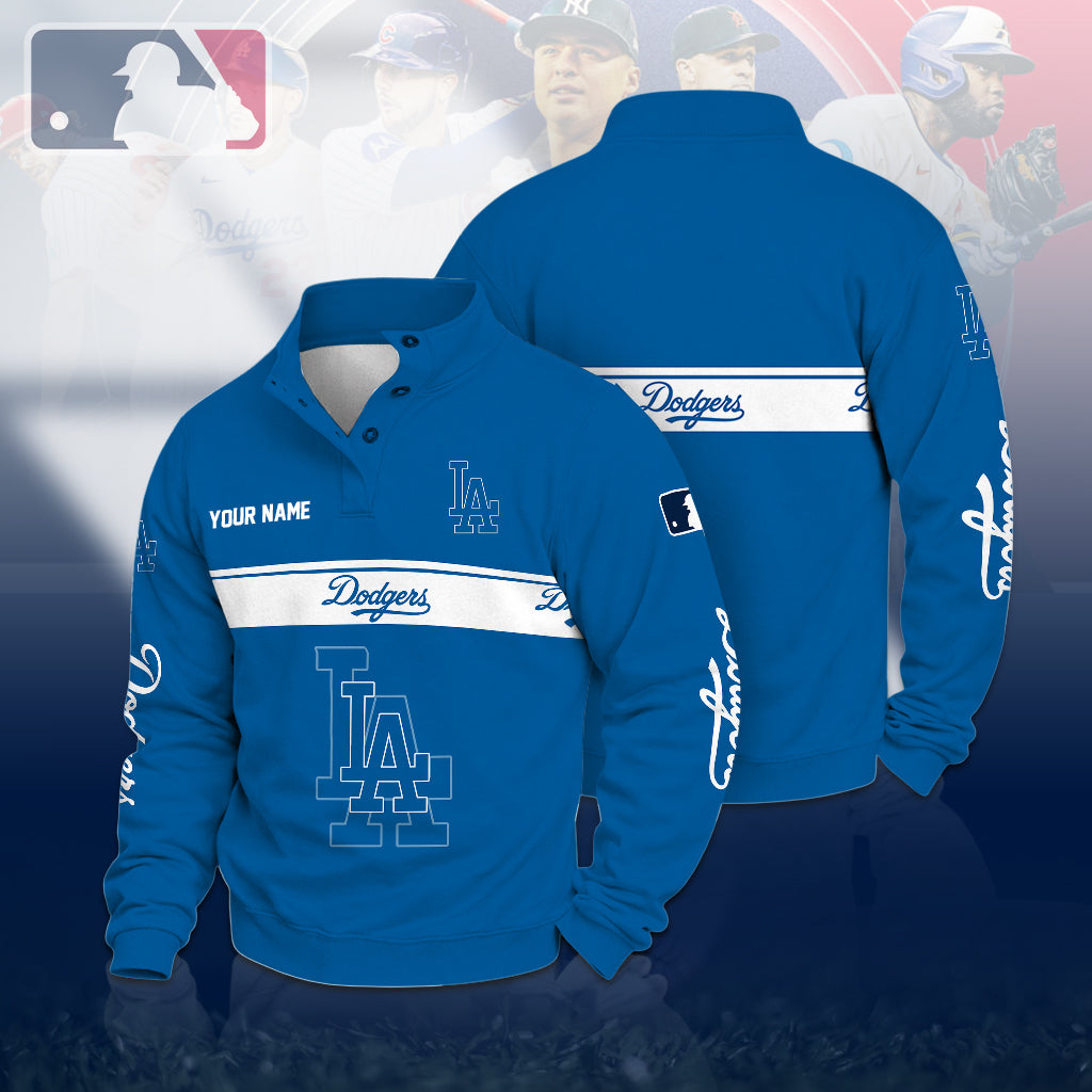 [FLASH SALE] NEW CUSTOMIZED MLB02 LAD LOS ANGELES DODGERS QUARTER-BUTTON SWEATSHIRT