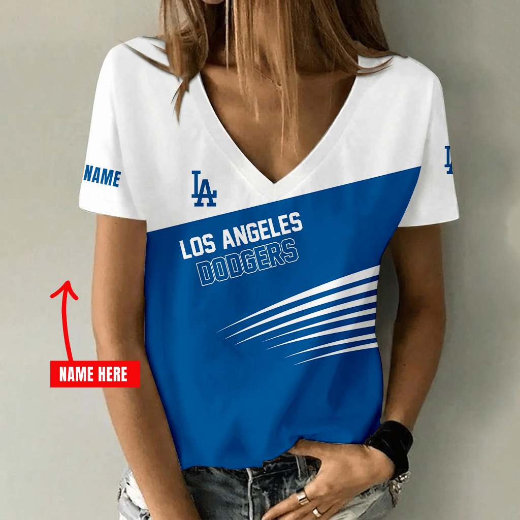[FLASH SALE] NEW CUSTOMIZED MLB02 LAD LOS ANGELES DODGERS V-NECK FEMALE SHIRT
