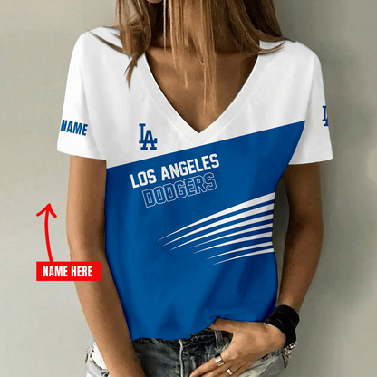 [FLASH SALE] NEW CUSTOMIZED MLB02 LAD LOS ANGELES DODGERS V-NECK FEMALE SHIRT