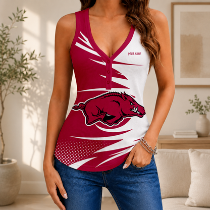 [FAN FAVORITE] NEW CUSTOMIZED NCAA CWS03 AKR ARKANSAS RAZORBACKS WOMEN'S V-NECK TANK TOP