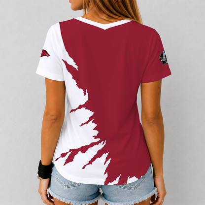 [FAN FAVORITE] NEW CUSTOMIZED NCAA CWS03 AKR ARKANSAS RAZORBACKS V-NECK FEMALE SHIRT