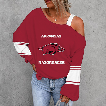 [FAN FAVORITE] NEW CUSTOMIZED NCAA CWS03 AKR ARKANSAS RAZORBACKS WOMEN'S OFF-SHOULDER LONG SLEEVE SHIRT