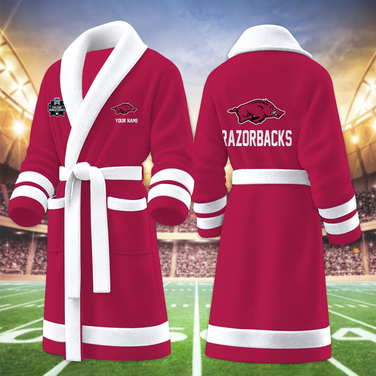 [FAN FAVORITE] NEW CUSTOMIZED NCAA CWS03 AKR ARKANSAS RAZORBACKS MULTICOLOR FLEECE BATHROBE