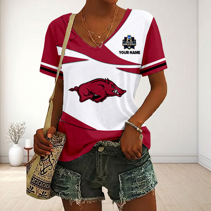 [FLASH SALE] NEW CUSTOMIZED | NCAA CWS03 AKR AK RAZORBACKS V-NECK FEMALE SHIRT