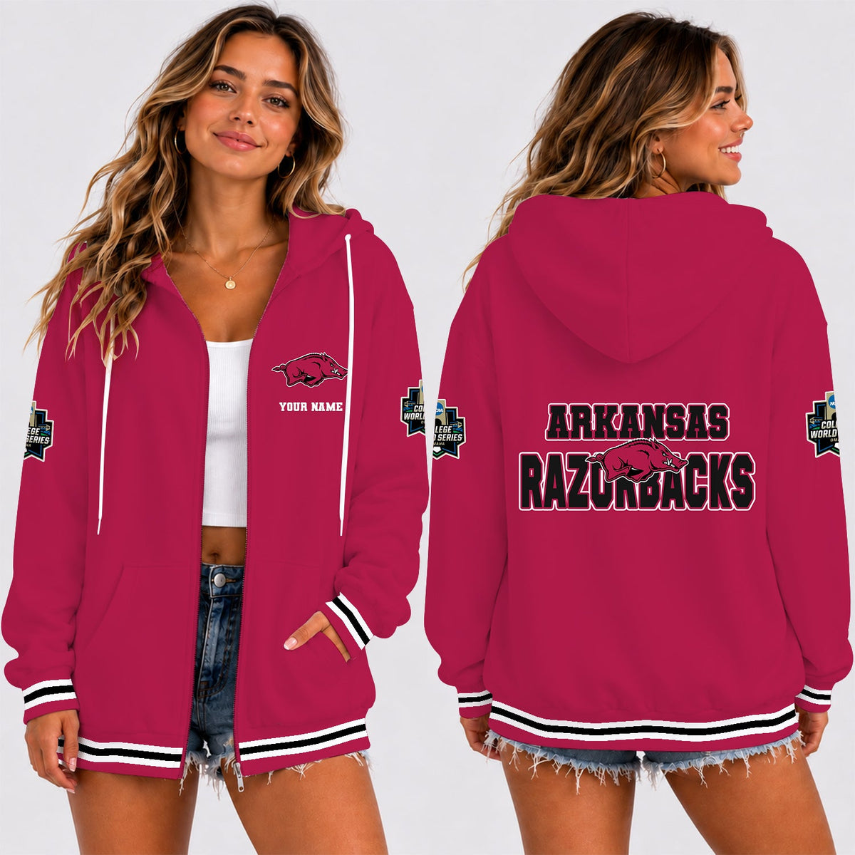 [FAN FAVORITE] NEW CUSTOMIZED NCAA CWS03 AKR ARKANSAS RAZORBACKS T-SHIRT, HOODIE, ZIP HOODIE