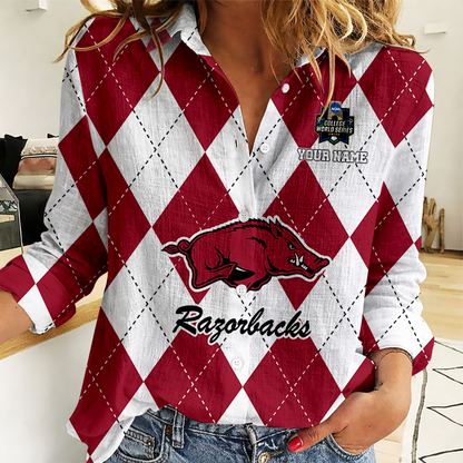 [FLASH SALE] NEW CUSTOMIZED | NCAA CWS03 AKR AK RAZORBACKS WOMEN CASUAL SHIRT FOR FAN