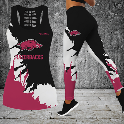 [FAN FAVORITE] NEW CUSTOMIZED NCAA CWS03 AKR ARKANSAS RAZORBACKS HOLLOW TANK TOP & LEGGINGS SET