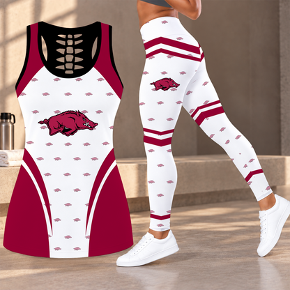 [FAN FAVORITE] NEW CUSTOMIZED NCAA CWS03 AKR ARKANSAS RAZORBACKS HOLLOW TANK TOP & LEGGINGS SET