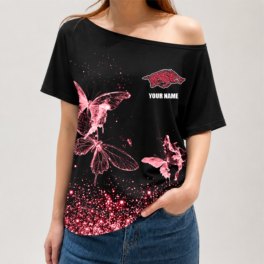 [FAN FAVORITE] NEW CUSTOMIZED NCAA CWS03 AKR ARKANSAS RAZORBACKS OFF-SHOULDER SHIRT
