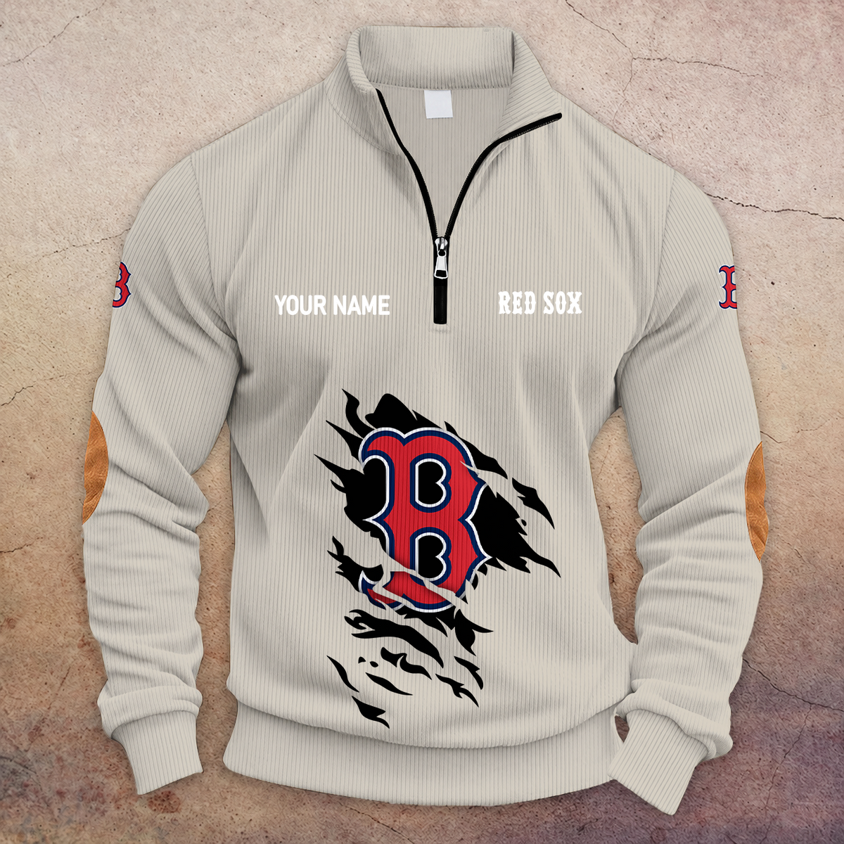 [FLASH SALE] NEW CUSTOMIZED MLB03 BRS BOSTON RED SOX MULTICOLOR STRIPED QUATER ZIP SWEATSHIRT