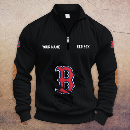 [FLASH SALE] NEW CUSTOMIZED MLB03 BRS BOSTON RED SOX MULTICOLOR STRIPED QUATER ZIP SWEATSHIRT