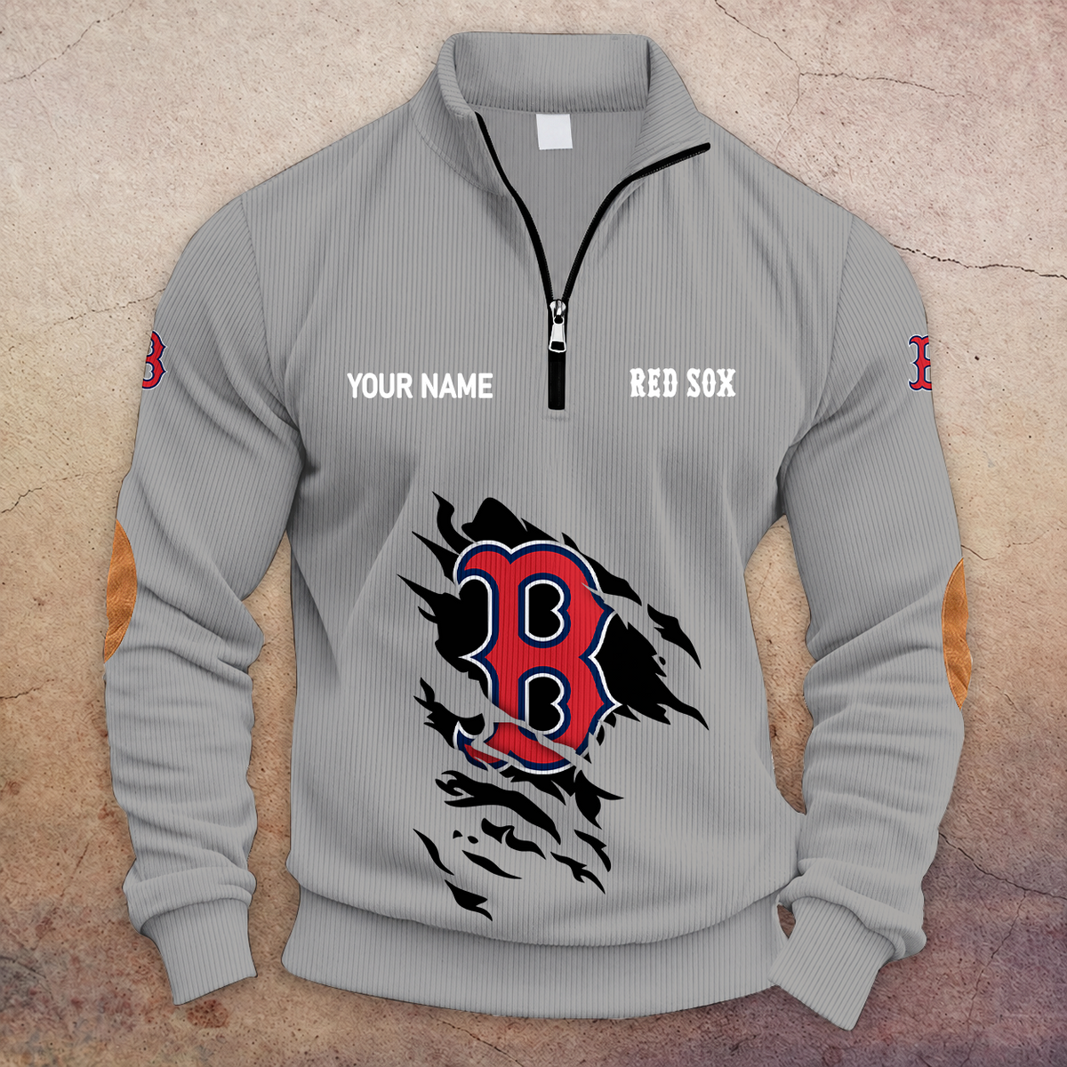 [FLASH SALE] NEW CUSTOMIZED MLB03 BRS BOSTON RED SOX MULTICOLOR STRIPED QUATER ZIP SWEATSHIRT