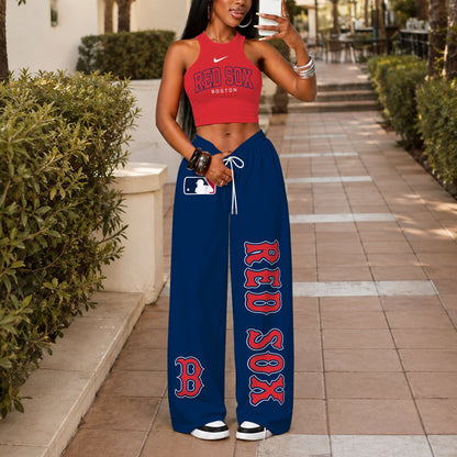 [FLASH SALE] NEW CUSTOMIZED MLB03 BRS BOSTON RED SOX WOMEN'S CROP TOP & LONGPANTS SET