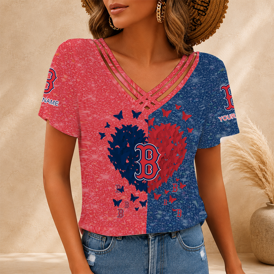 [FLASH SALE] NEW CUSTOMIZED MLB03 BRS BOSTON RED SOX V-NECK SHIRT