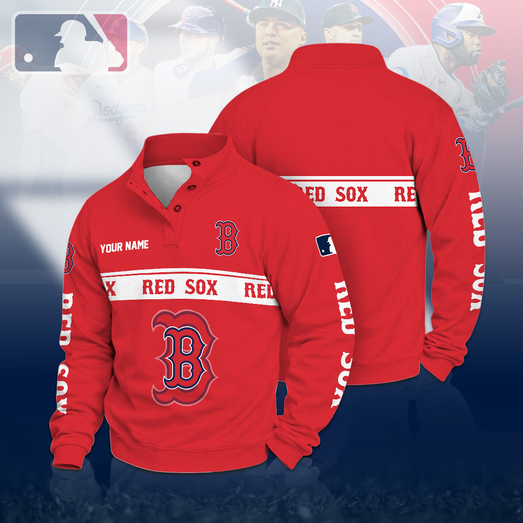 [FLASH SALE] NEW CUSTOMIZED MLB03 BRS BOSTON RED SOX QUARTER-BUTTON SWEATSHIRT