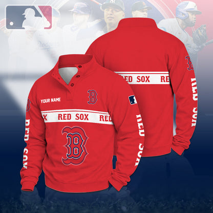 [FLASH SALE] NEW CUSTOMIZED MLB03 BRS BOSTON RED SOX QUARTER-BUTTON SWEATSHIRT