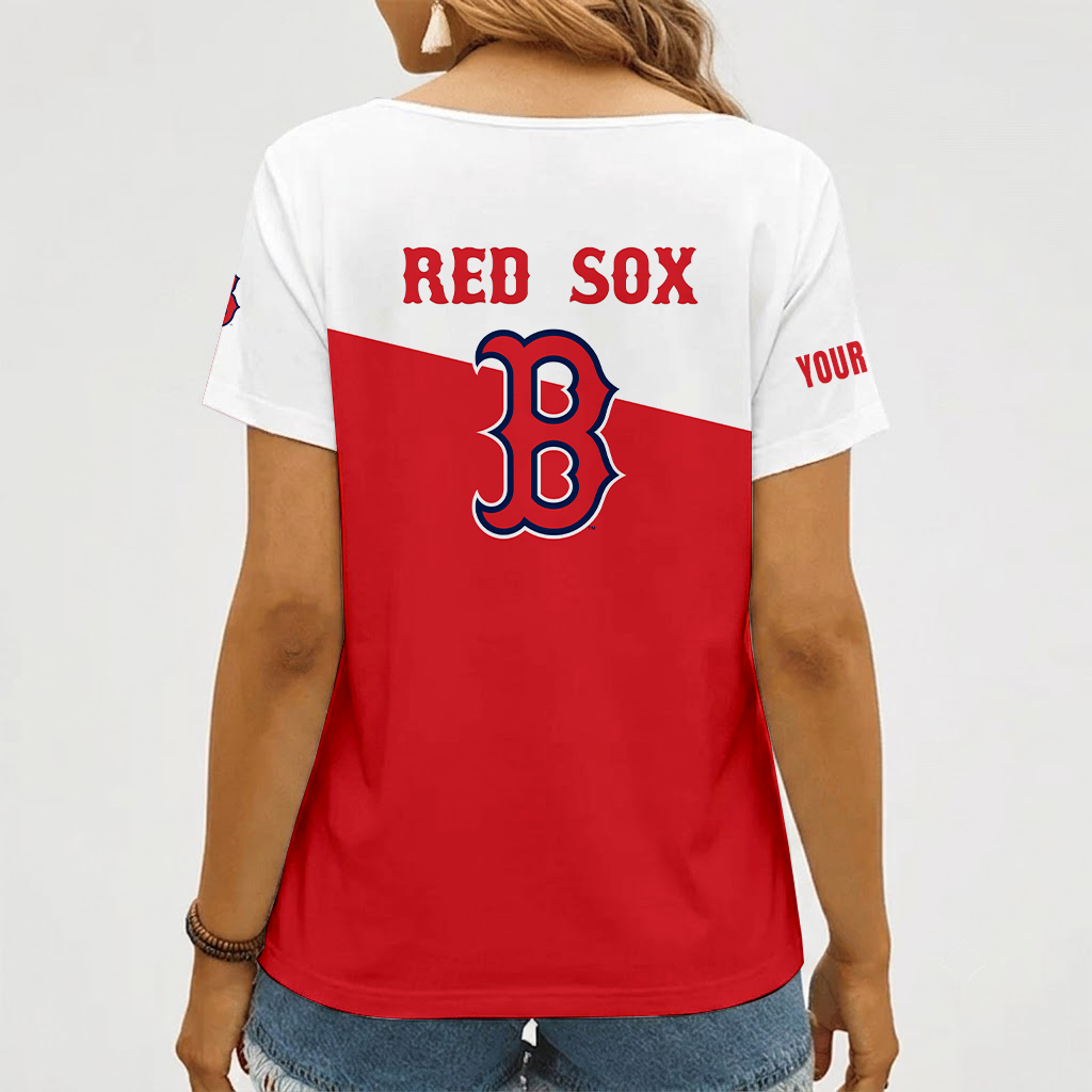 [FLASH SALE] NEW CUSTOMIZED MLB03 BRS BOSTON RED SOX V-NECK FEMALE SHIRT