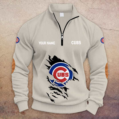 [FLASH SALE] NEW CUSTOMIZED MLB04 CCS CHICAGO CUBS MULTICOLOR STRIPED QUATER ZIP SWEATSHIRT