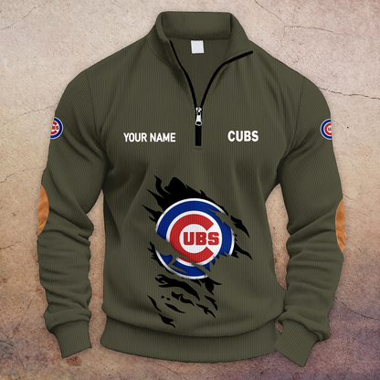 [FLASH SALE] NEW CUSTOMIZED MLB04 CCS CHICAGO CUBS MULTICOLOR STRIPED QUATER ZIP SWEATSHIRT