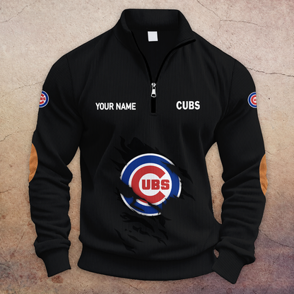 [FLASH SALE] NEW CUSTOMIZED MLB04 CCS CHICAGO CUBS MULTICOLOR STRIPED QUATER ZIP SWEATSHIRT