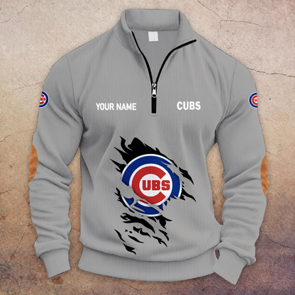 [FLASH SALE] NEW CUSTOMIZED MLB04 CCS CHICAGO CUBS MULTICOLOR STRIPED QUATER ZIP SWEATSHIRT