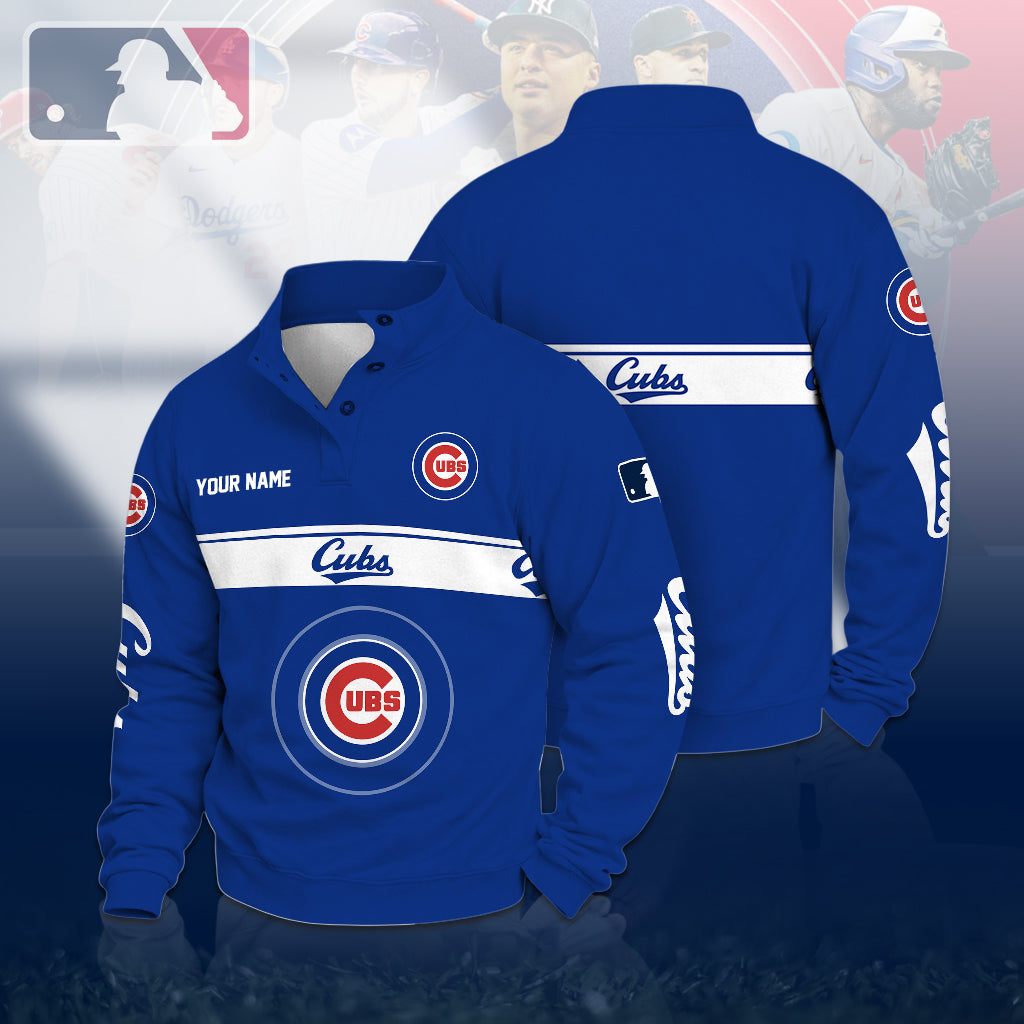 [FLASH SALE] NEW CUSTOMIZED MLB04 CCS CHICAGO CUBS QUARTER-BUTTON SWEATSHIRT