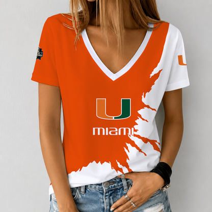 [FAN FAVORITE] NEW CUSTOMIZED NCAA CWS04 MIH MIAMI HURRICANES V-NECK FEMALE SHIRT