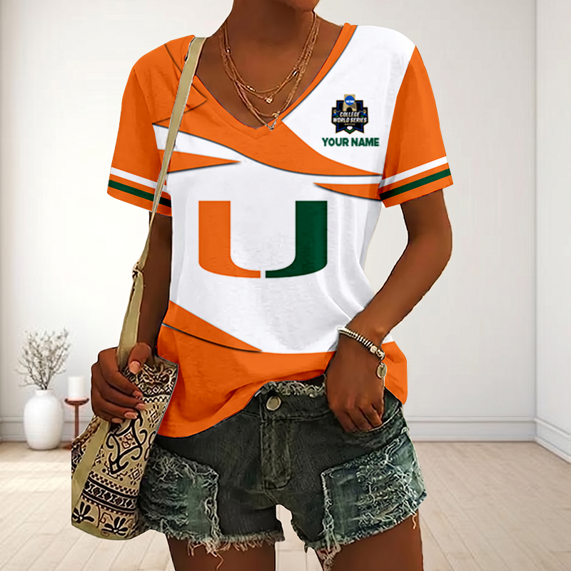 [FLASH SALE] NEW CUSTOMIZED | NCAA CWS04 MIH MI HURRICANES V-NECK FEMALE SHIRT
