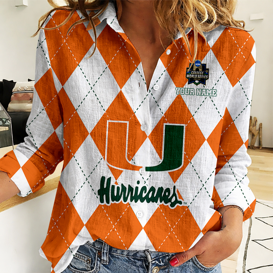 [FLASH SALE] NEW CUSTOMIZED | NCAA CWS04 MIH MI HURRICANES WOMEN CASUAL SHIRT FOR FAN
